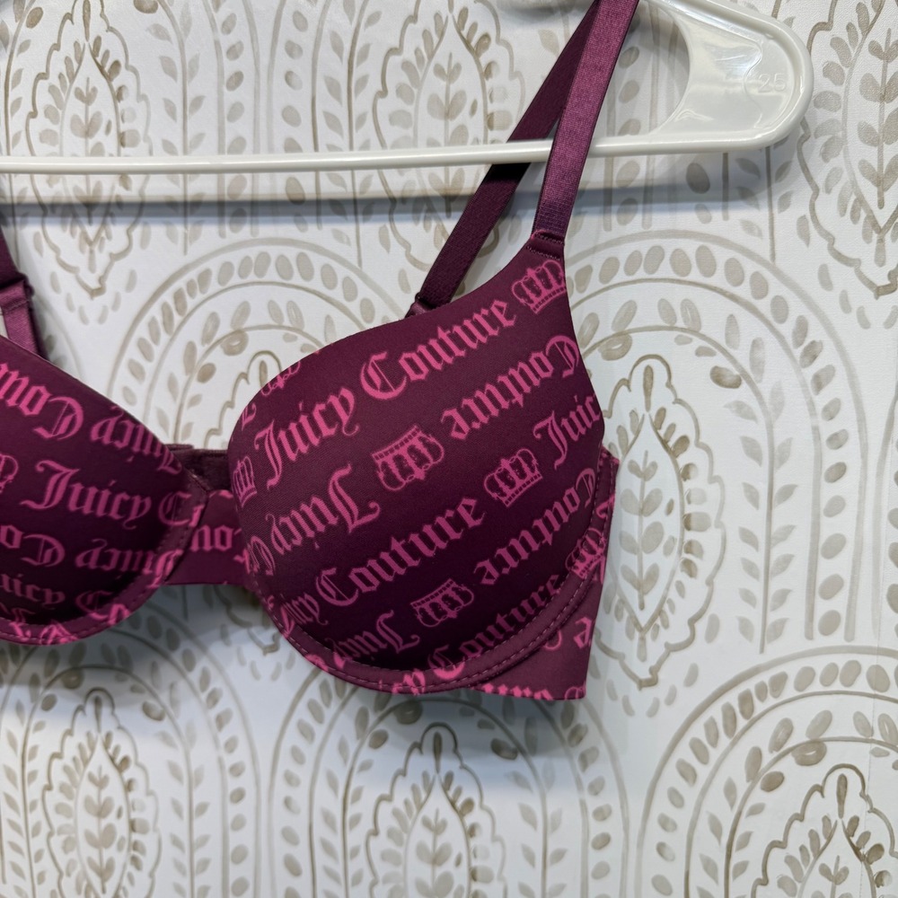 Juicy Couture T-Shirt Bra Women 34B Plum Gothic‎ Logo Print Underwire - Picture 5 of 5